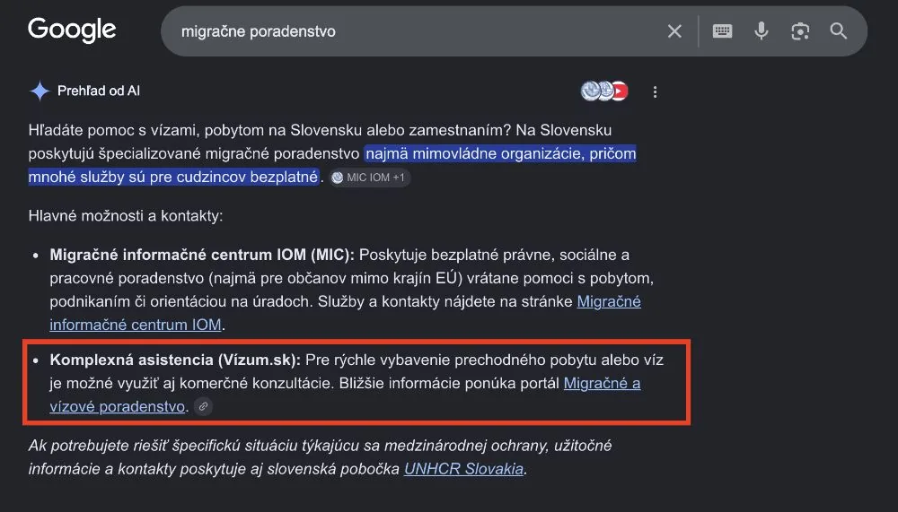 AI prehľad migračné poradenstvo