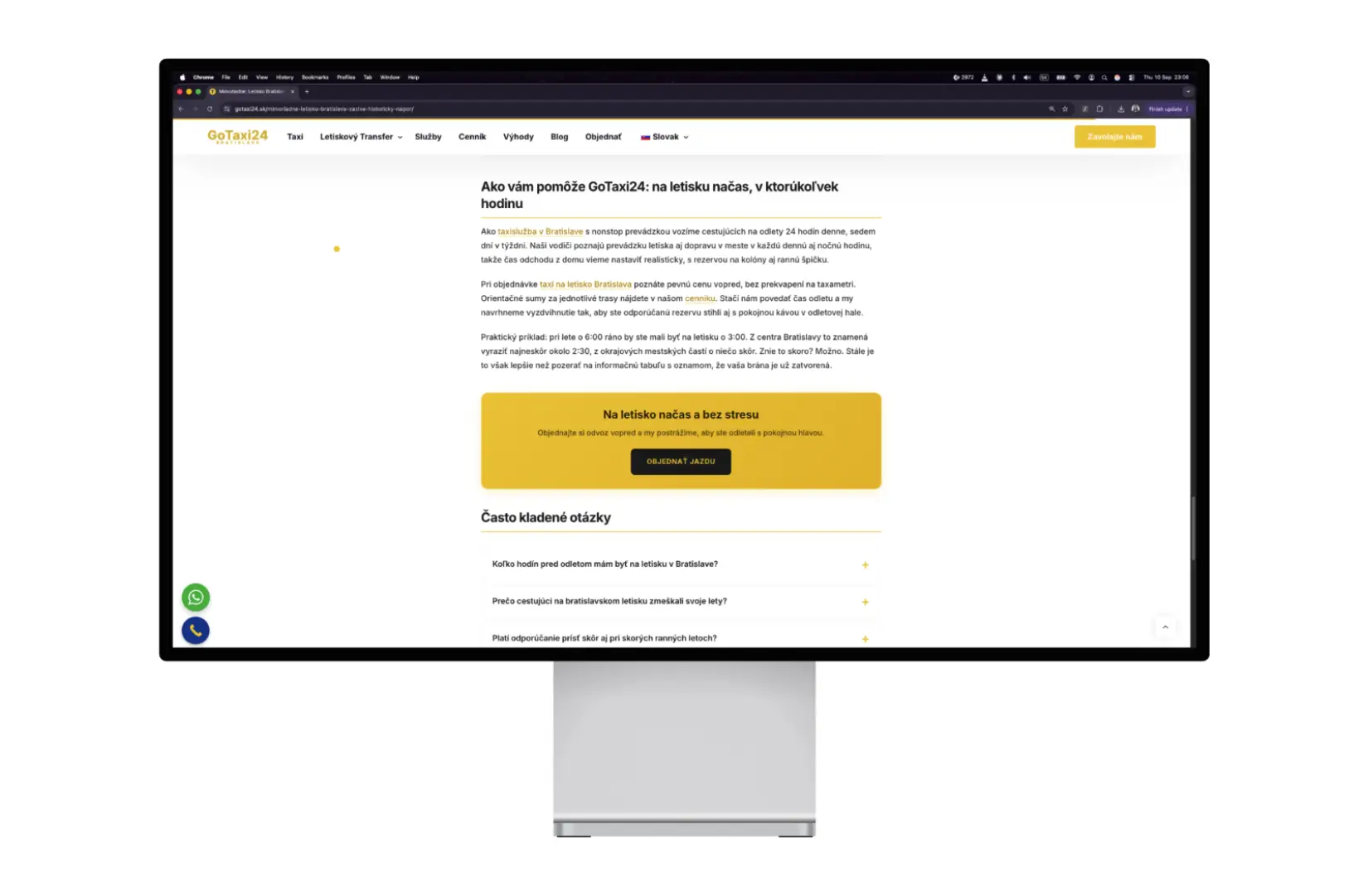 Článok na blogu GoTaxi24 s CTA blokom a FAQ sekciou